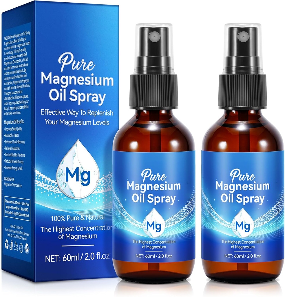Czysty olej magnezowy Spray, 100% Czysty i naturalny organiczny olej magnezowy Spray, Łatwy w użyciu (4 Fl.Oz Set)