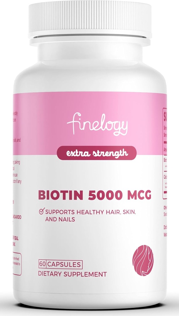 Ekstra wytrzymałość Biotin 5000 MCG, 60 Kapsułki do włosów, skóry, paznokci i kości Zdrowie, Non-GMO & Gluten- Free, Wysokiej mocy suplement Biotin (2-miesięczne dostawy)