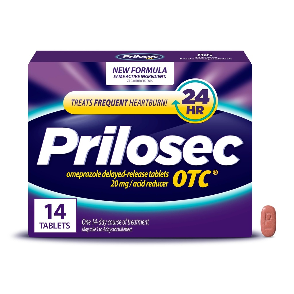 Prilosec Overline, Omeprazole Opóźnione wydanie 20 mg, Reduktor kwasowy, Zabiegi częste Heartburn dla 24 Hour Relief, All Day, All Night *, Heartburn Medicine, 20 mg, 14 Tablets