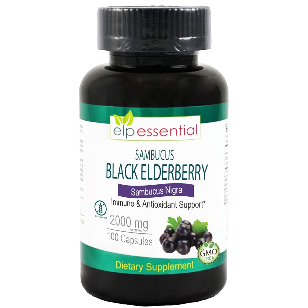 ELP ESSTENTIAL Black Elderberry Kapsułki 2000mg 124; 100 Hrabia 124; Super koncentrat ekstrakt Sambucus, przeciwutleniacz i immunologiczne