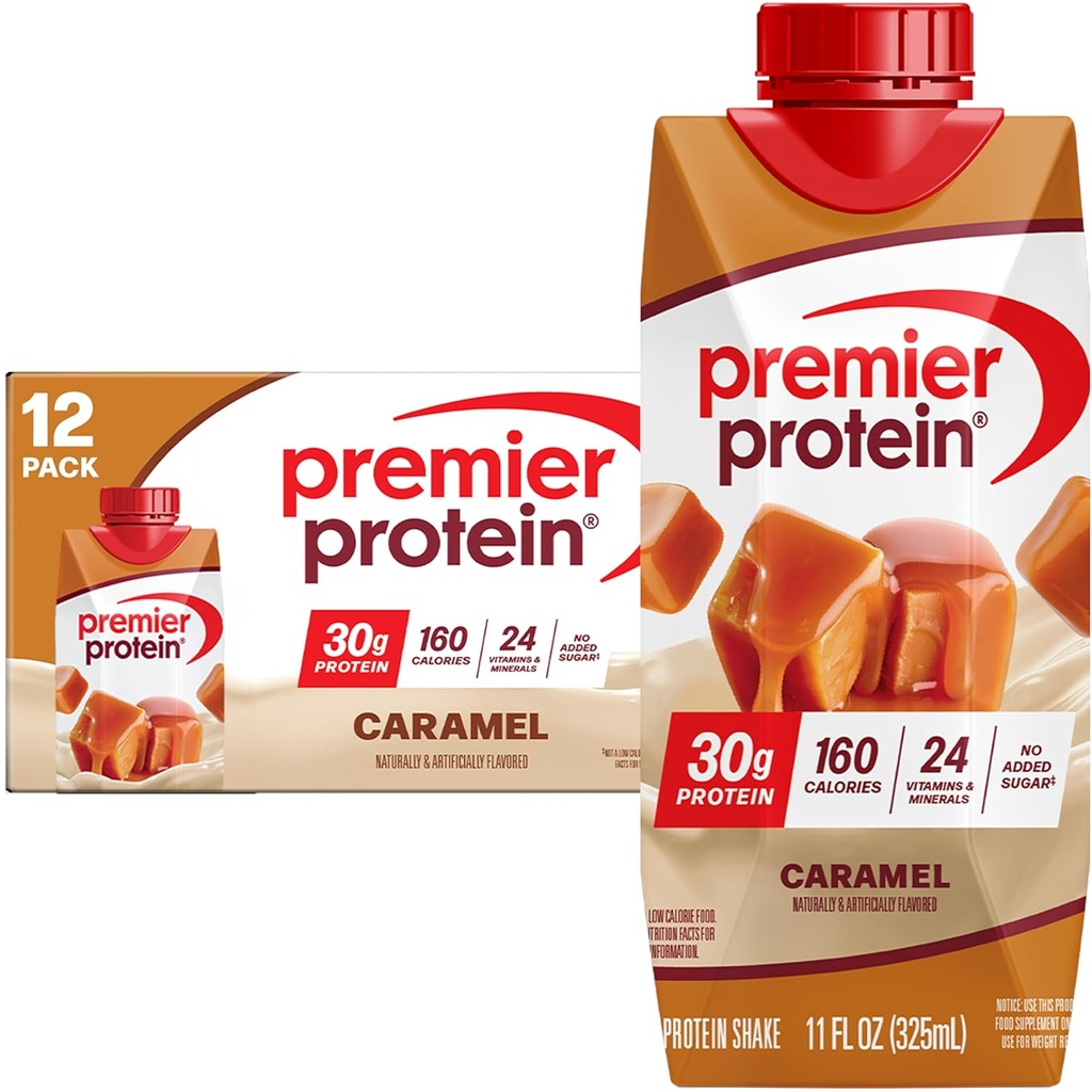 Premier Protein Shake, Karmel, 30g Protein, 11 fl oz, Opakowanie po 12 (Opakowania maja Vary)