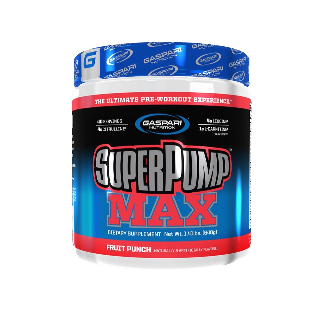 Gaspari Nutrition SuperPump MAX, Ultimate Pre Workout Proszek, Trwałe przygotowanie energii, Azoksyd azotowy Booster, Wzrost mięśni, Odzysk i uzupełnia elektrolity (40 Służenie, Owoce Punch)