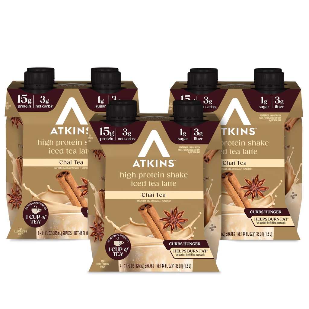 Chai Tea Latte Flavored Protein Shake, Wysoki poziom protein Shake, Niski poziom gliceryny, Niskie węglowodany, Niski cukier, Keto Friendly, Gluten Free, 12 liczby (3 zestawy 4)