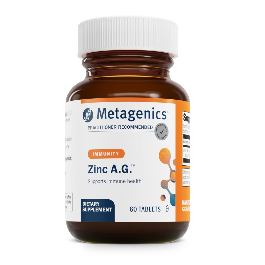 Metagenics Cynk A.G. - Bardzo wchłanialny Cynk z argininą i glicyną Chelates - Wspiera funkcje immunologiczne, zdrowie kości, Skóra i energia Metabolizm - Nie-GMO & Gluten- Free - 60 Tabletki