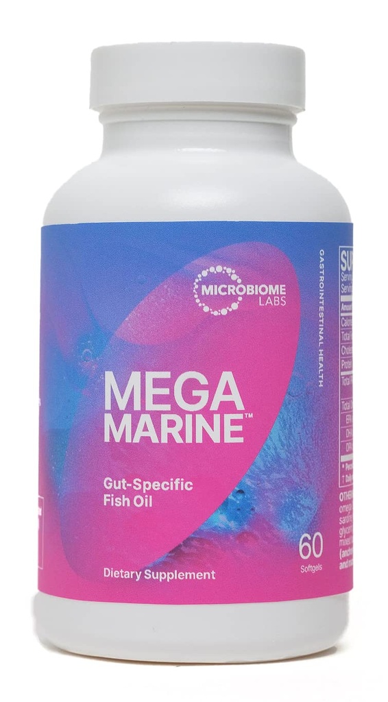 Microbiome Labs MegaMarine Omega 3 Suplementy oleju rybnego - Gut-Specific EPA DHA Omega 3 Suplement z DPA dla Gut Health - Wsparcie Immune & Gut Barrier Function (60 Softgels)