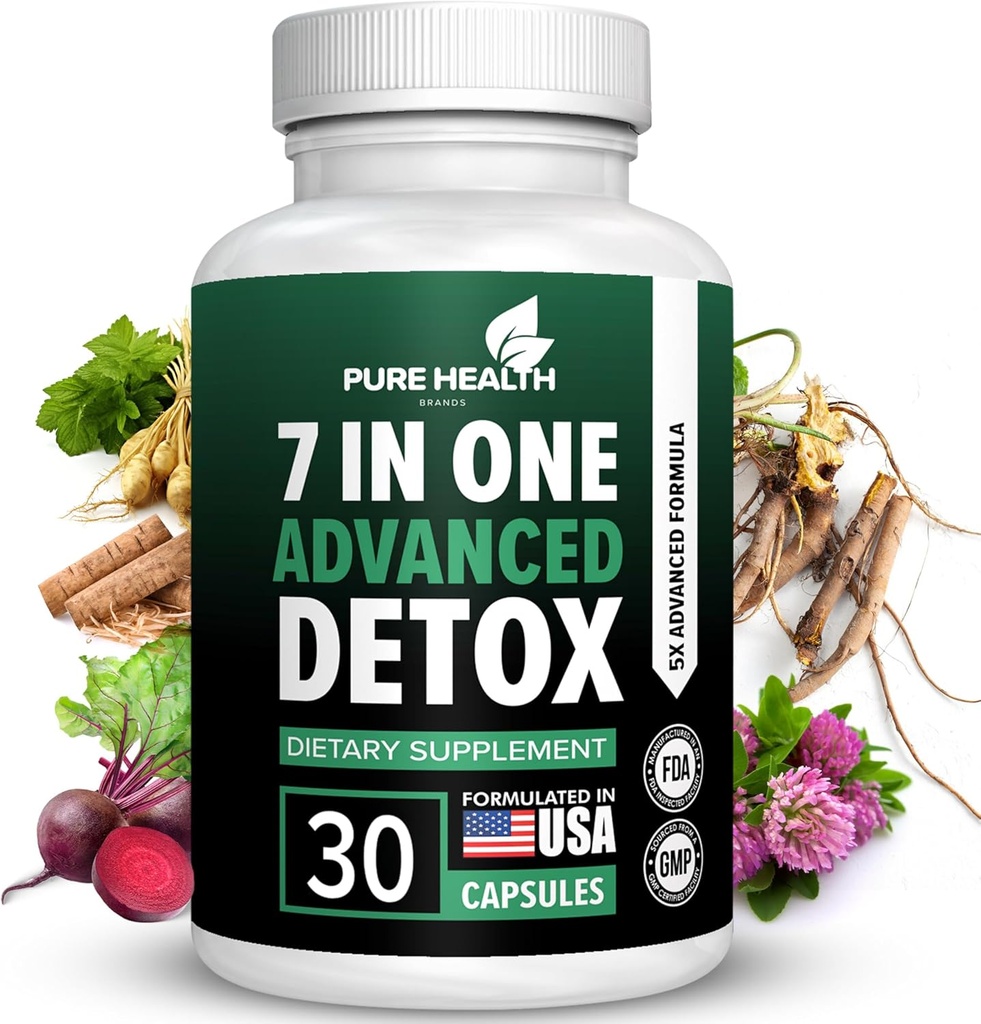 Dodatkowa siła szybko działa 7- in- One Zaawansowana formuła - Pełna oczyszczalnia ciała - Detox & Oczyszczanie wątroby - Detox & Naprawa wątroby, Wszystkie naturalne toksyny Remover, Zdrowe wsparcie czyszczenia wątroby (30 kapsułki)