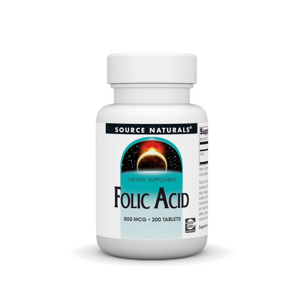 Źródło Naturals Kwas foliowy 800 tabletek Mcg, 200
