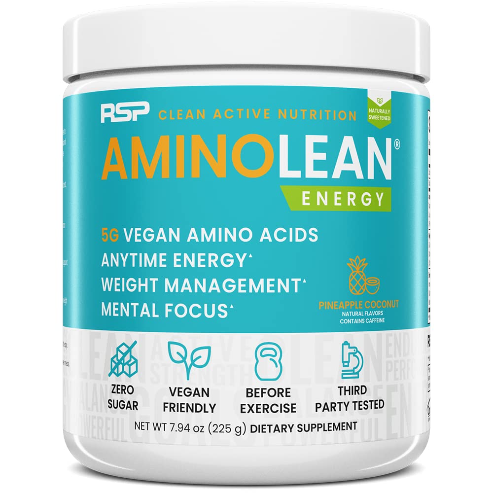 RSP Vegan AminoLean - All- in- One Natural Pre Workout, Amino Energy, Zarządzanie wagą z BCAA, Kompletny Vegan Precuting Proszek, Ananasowy Kokos