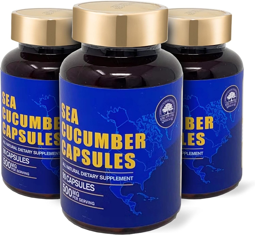 Sea Cucumber, Wild Caught Capsules Sea Cucumber, Natural Extract Supplement, Super Natural Antioxidant, Immune Builder, Cartilage Protection - 90 Capsules, 500mg/Bottle - Three Bottles
