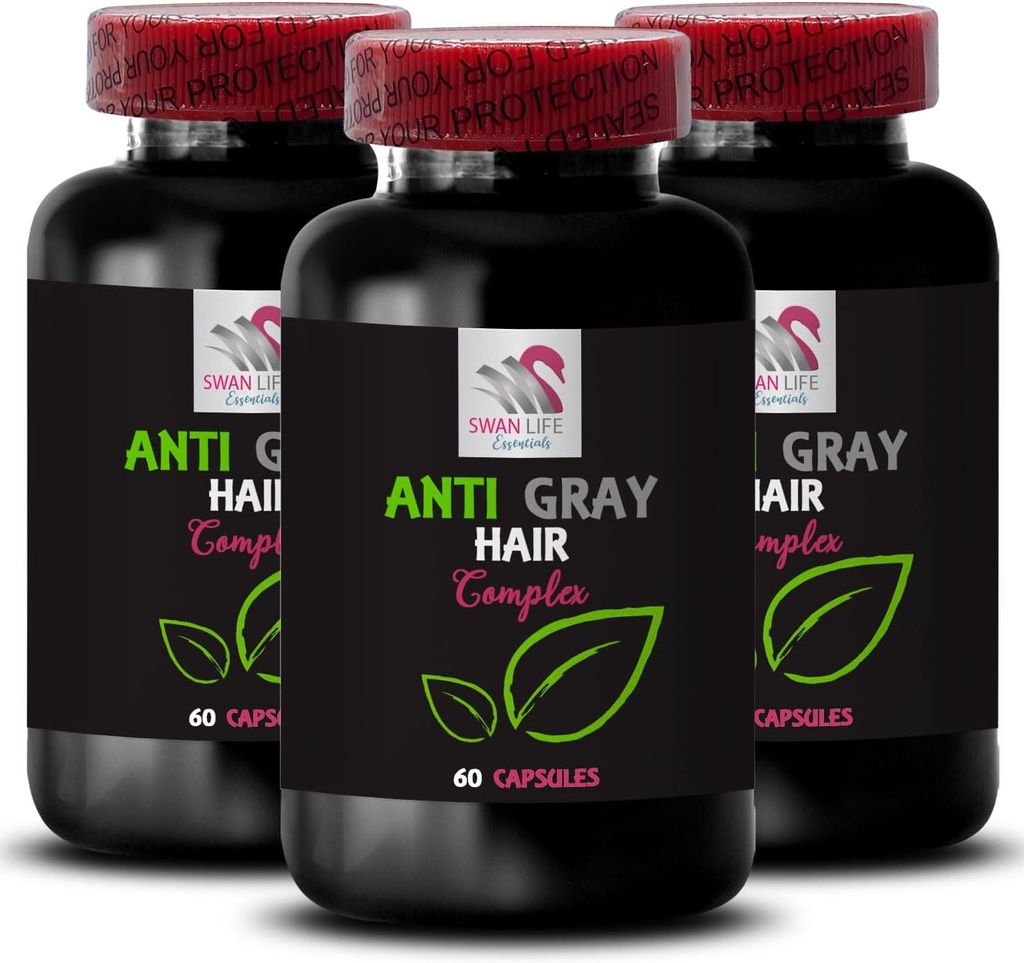 Gray Hair Supplement - Anti Gray Hair Complex - Gray Hair Reversal, Natural Shade, Color Protection, Hair Tone Revival, Hair Vibrancy, Gray Hair Revival, Bright Hair Tone 3 Bottles 180 Capsules