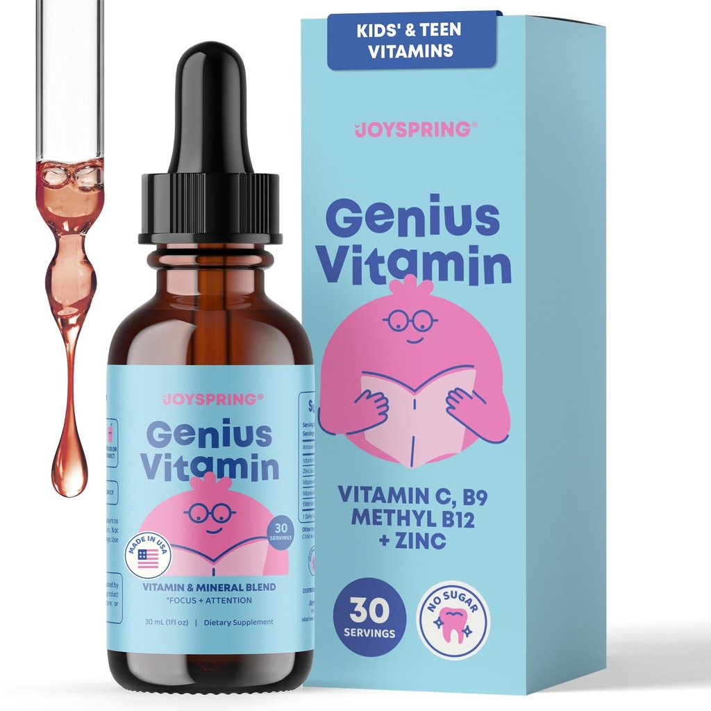 JoySpring Kids B Complex Resort 124; Witamina B Complex Liquid Drops z Elderberry, Cynk & Witamina C Resort 124; Wsparcie dla ogólnego Wellness (1 fl oz) 30 Służenie
