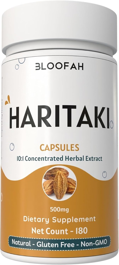 Haritaki Fruit Capsules 500 mg British 124; 10: 1 Extract Natural Haritaki Powder (Terminalia chebula) British 124; Non- GMO, Gluten- Free Herbal Supplement British 124; Comfortable Capsules for Wellness (180 Count (Pack of 1))
