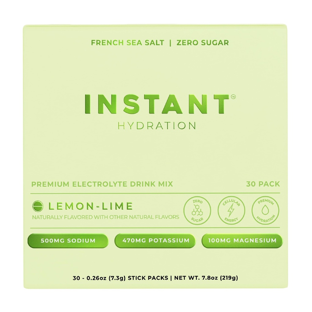 Instant Hydration Electrolytes w proszku Pakiety - Lemon Lime Drink Mix - Zero Sugar - Keto, Wegan, Gluten- Free, Non-GMO - Odzysk boost, Zdrowie mózgu, Mięśnie i Tkanka Wsparcie - 30 Sticks
