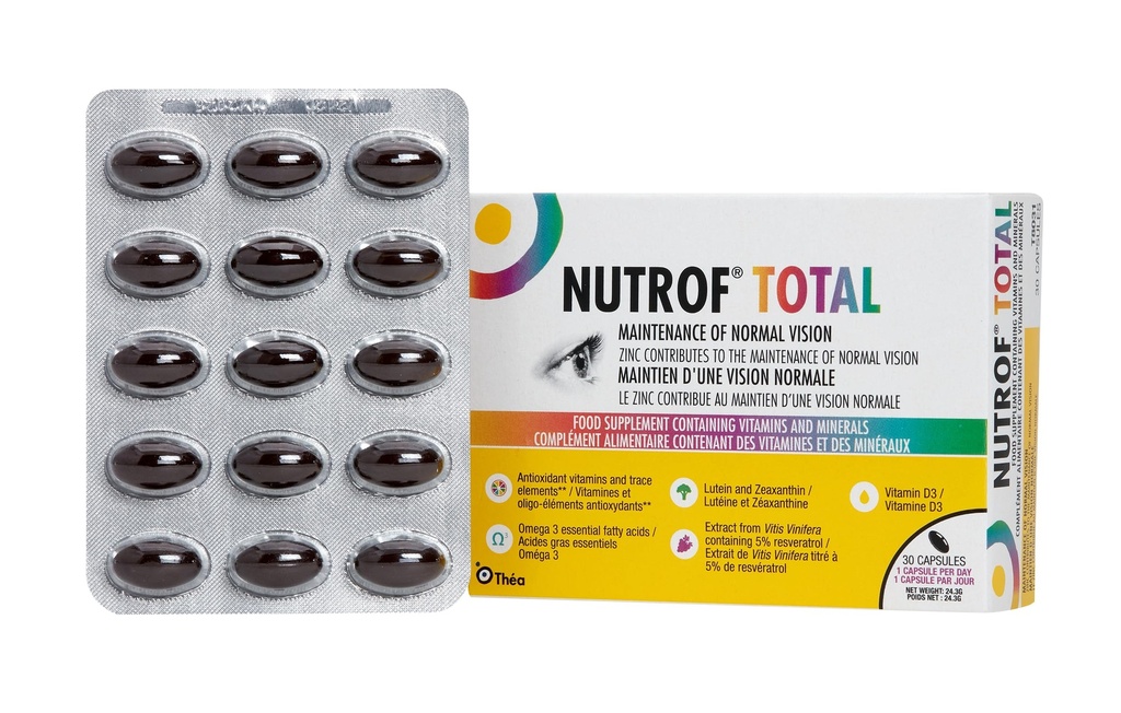Nutrof Kapsułki ogółem - Suplement do Zdrowia oczu z luteiną, Zeaksantyną, Omega 3 i przeciwutleniaczami 124; Podstawowe składniki odżywcze dla optymalnego zdrowia oczu 124; Opakowanie po 30 Kapsułek (1 Kapsułka na dzień - 1-Miesiąc Dostawy)