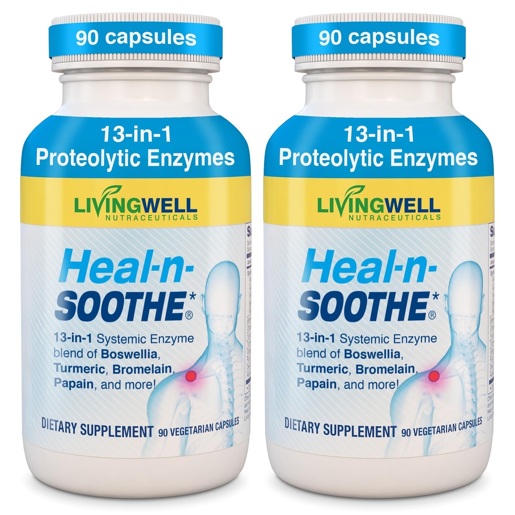 HEAL- N- SOOTHE Joint Supplements Support - Enzymy proteolityczne takie jak Bromelain & Papain, z Boswellia, Turmeric & Ginger- Promotes Protein Digestive Function & Body Defense Welnes- 90 Count (2 Pack)