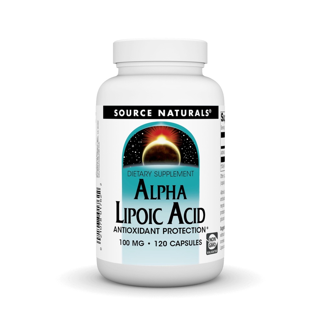 Źródło Naturals Alpha Lipoic Acid 100 mg wspomaga zdrowe metabolizm cukru, czynność wątroby i wytwarzanie energii - 120 kapsułek