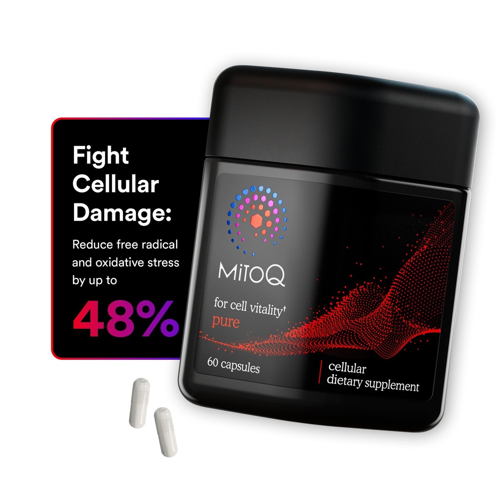MitoQ Pure Advanced Mitochondria Suplement Superior Biodostępność do CoQ10 XI124; Redukuje wolne radykalne uszkodzenia dla zdrowego starzenia, Metabolizm, Heart Health, Energia, Siła i Mobilność