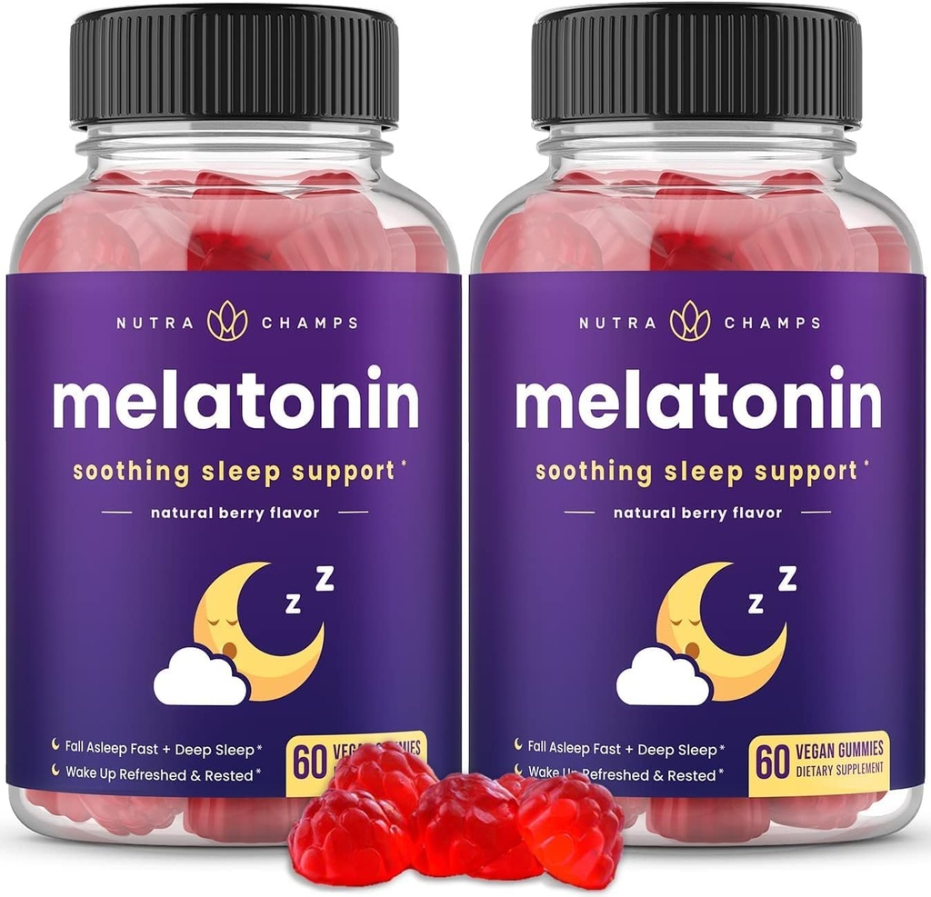 Melatonina Gumiaki dla dzieci i dorosłych 124; Natural Sleep Aid Drug-Free, Wegan Berry Flavor Dzieci Melatonin Gumy Suplement Gumowy Agregat 124; 2, 5 mg, 5 mg lub 10 mg Dawka 124; Pigułki nasenne Substitute 60 Gumiaki (Opakowanie po 2)