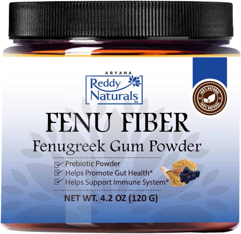 Reddy Naturals Aryana FENU Fiber - Debittered Fenugreek Gum Powder - Muscadine Polyphenols - Wspomaga zdrowe funkcje metaboliczne - Poprawia odporność i zdrowie Gut - 4.2 OZ (120 G)