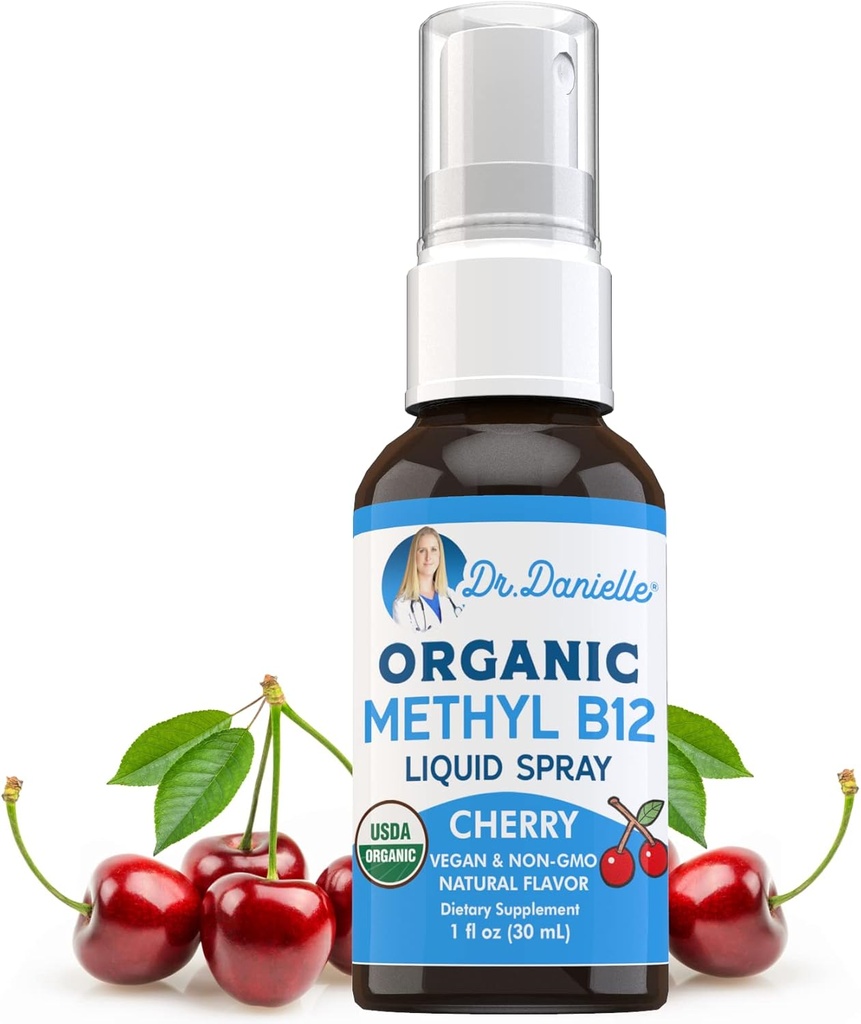 Dr Danielle USDA Organiczna witamina B12 Rozpylacz płynny 124; Witamina płynna B12 do wspomagania energii 124; Wegan 124; Gluten wolny 124; Non-GMO 124; 1 Fl Oz