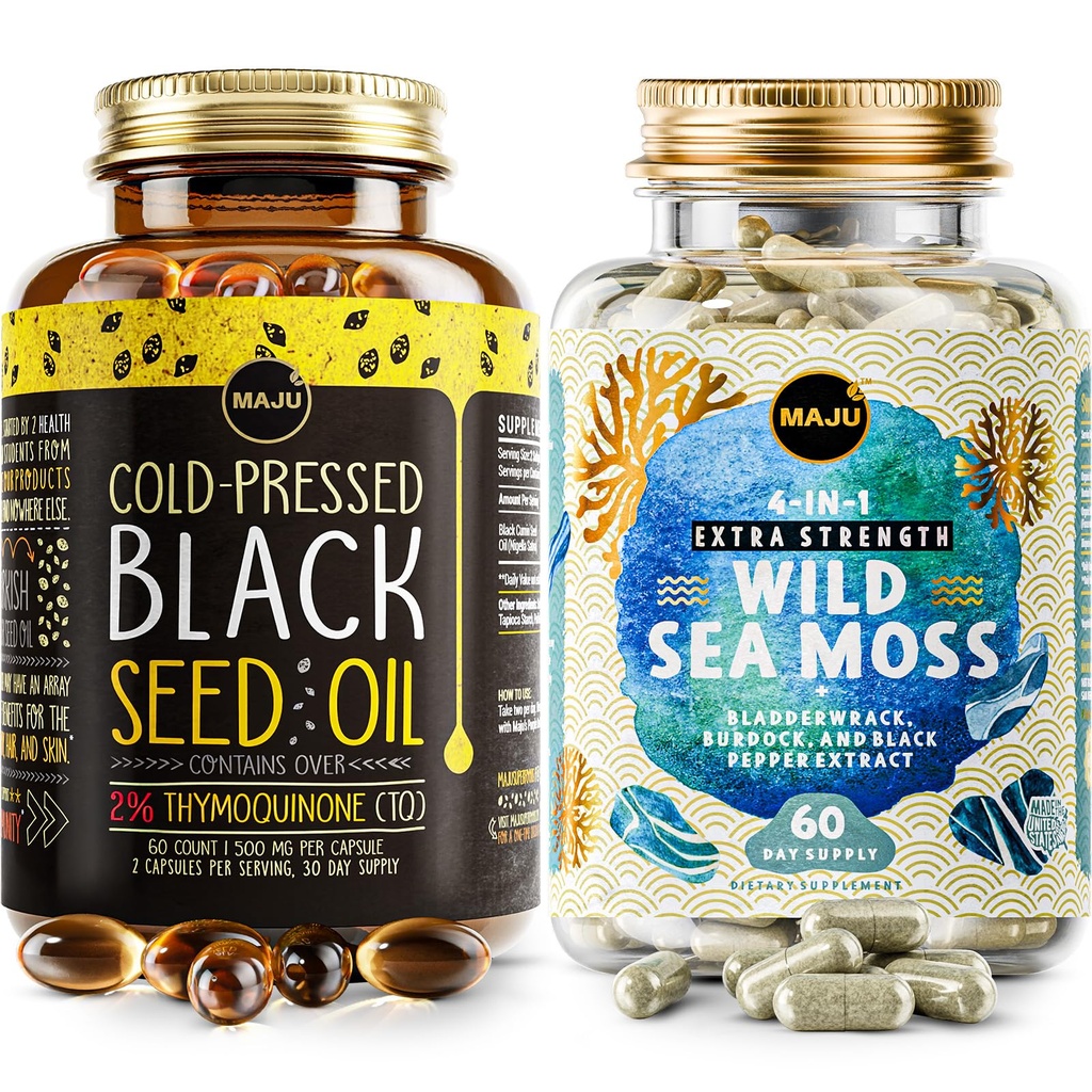 Maju Superfoods 4- in-1 Sea Moss Kapsułki i Black Seed Oil Kapsułki