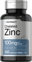 Horbäach Chelated Cynk Suplement 100mg 124; 250 Tabletki 124; Wysoka potencja & Superior Absorpcja 124; Wegetarianin, Non-GMO, Gluten Free