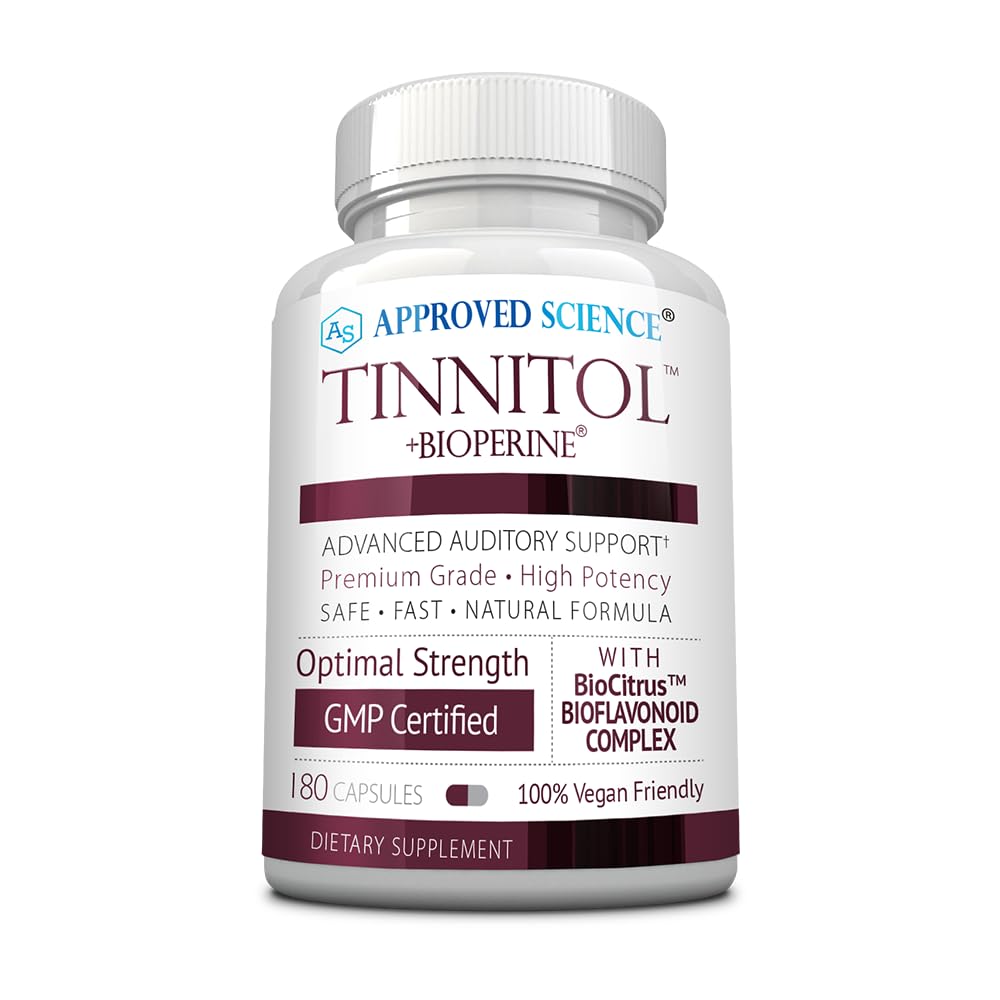 Zatwierdzone Science Tinnitol - dodatek do wsparcia szum w uszach - Ease Ringing in The Ears - Boost Inner Ear Health - 1 butelka - 3 miesięczne dostawy - Made in The USA