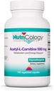Nutricology Acetyl- L- Karnityna 500 mg Suplement - Metabolizm i Wsparcie Energetyczne, ALC, Wolny Acid Amino, Kapsułki wegetariańskie - 100 Liczba