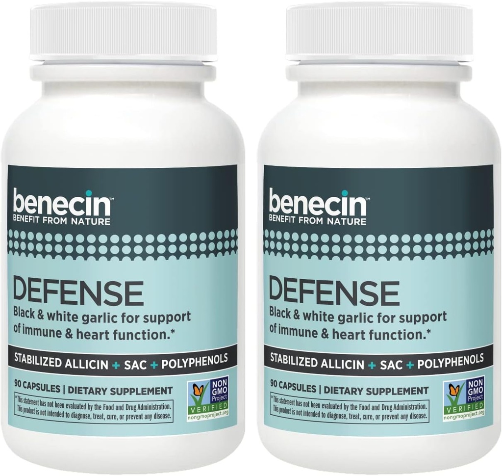 Benecin Defense 1500 mcg stabilizowany alicyna na kapsułki 124; Plus wysokie ilości SAC i polifenoli z czarnego czosnku 124; Potężne wsparcie immunologiczne i serce funkcji Czapki wegetariańskie (1 Hrabia (Pack of 180))