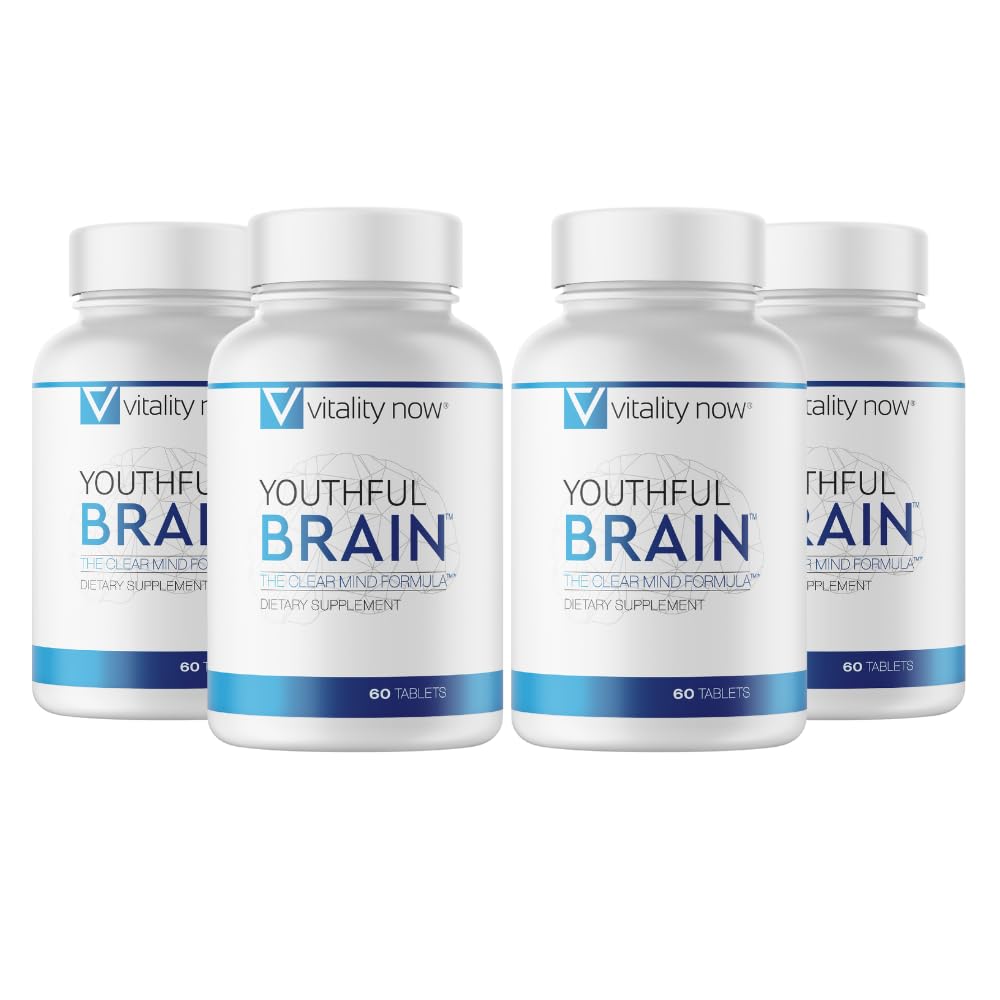 Młodzieńczy Mózg 4 Butelka - Memory & Brain Health Supplement - Brain Booster Clarity z Bacopa Monnieri, Ginkgo Biloba, B12- 120- Day Supply (240 Count)