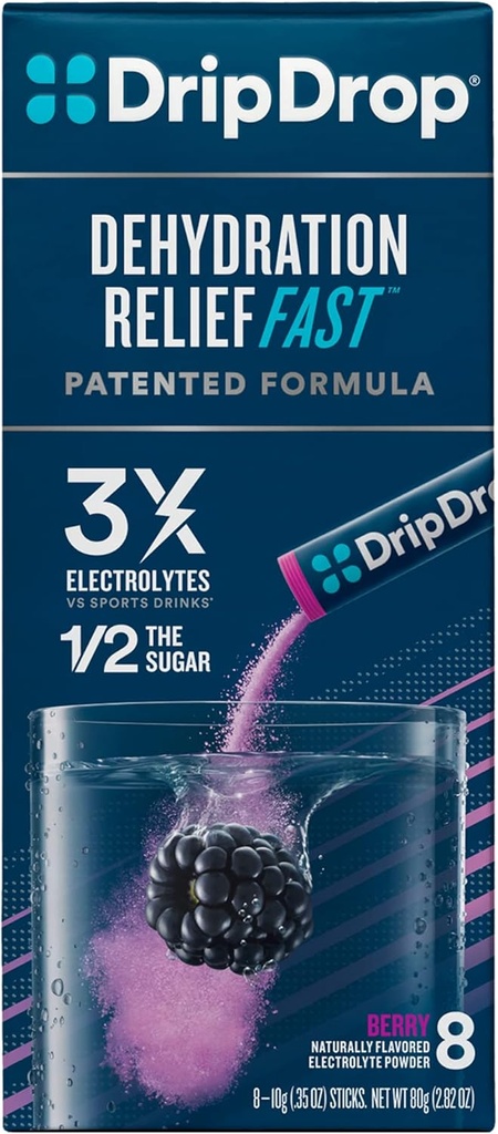 Osłony do kroplówek Electrolyte Hydration Powder Sticks, Berry, 10g Sticks, 8 Liczba
