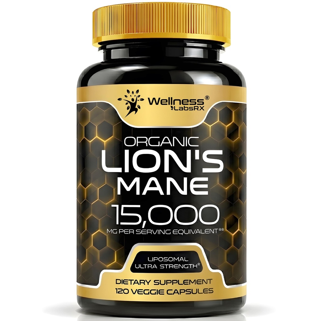 Lions Mane Supplement Kapsułki - 120 Hrabia - Suplement do Grzybów, Suplementy Mózgu dla Pamięci i Skupiania, Grzyby Grzyb Lwa Kapsułki Organiczne - Wsparcie Kognitive i immunologiczne, Suplement Focus