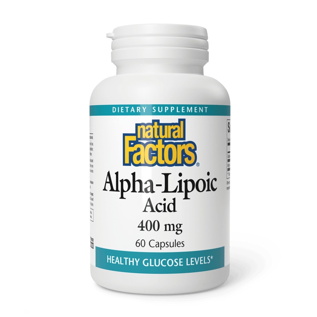 Naturalne czynniki Kwas Alfa- Lipoinowy 400 mg, Whole Body Antioksydant Support, 60 Kapsułki