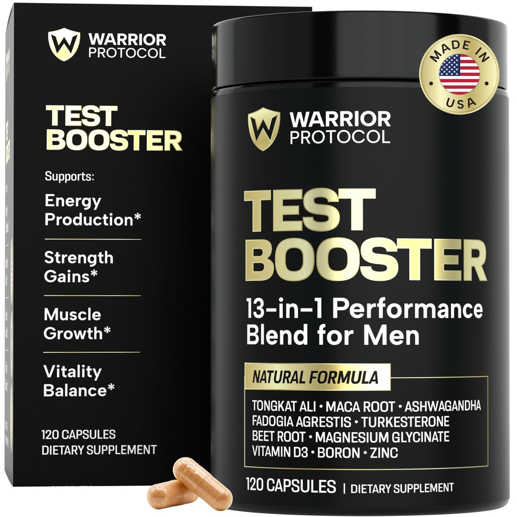 WARRIOR PROTOCOL Testosteron Booster dla mężczyzn - Testosteron Suplement dla mężczyzn z Ashwagandha & Tongkat Ali Bilans 124; Wzrost mięśni, Libido, Stamina & Wsparcie siłowe