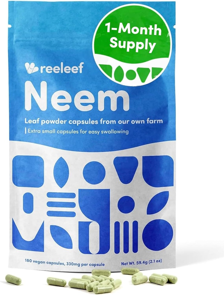 Pure Herbal Neem Leaf kapsułki - 180 Hrabia 330 mg - Brak dodatków - Wegan