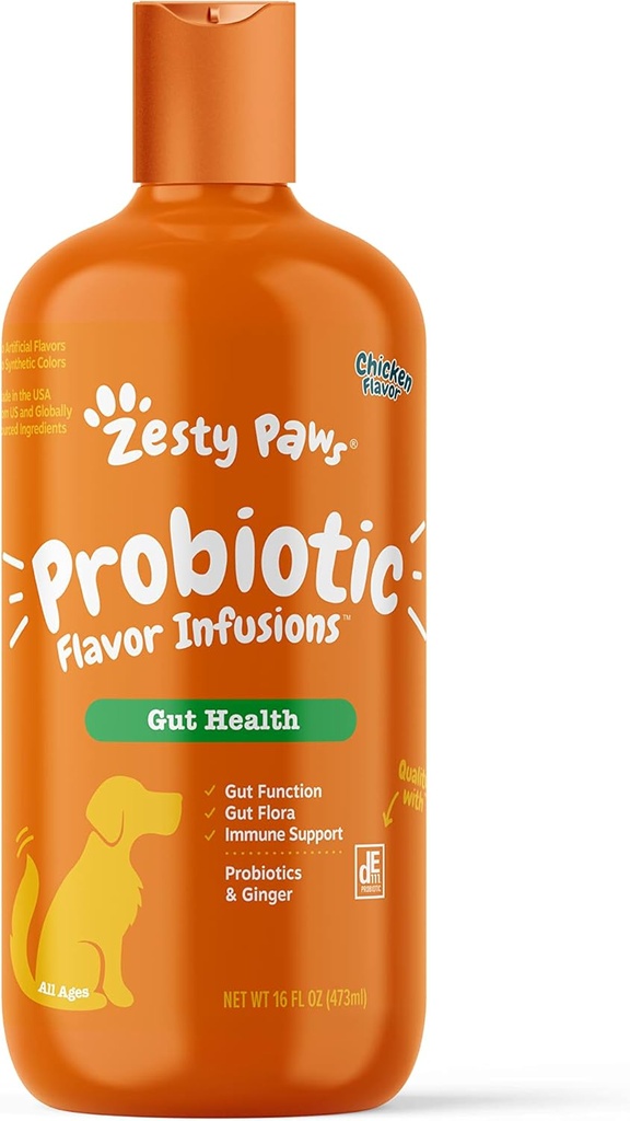 Zesty Paws Probiotic Flavor Infusions for Dogs – 500 Million CFU of Probiotics for Gut Health & Flora – Supports Immune System - Chicken Flavor