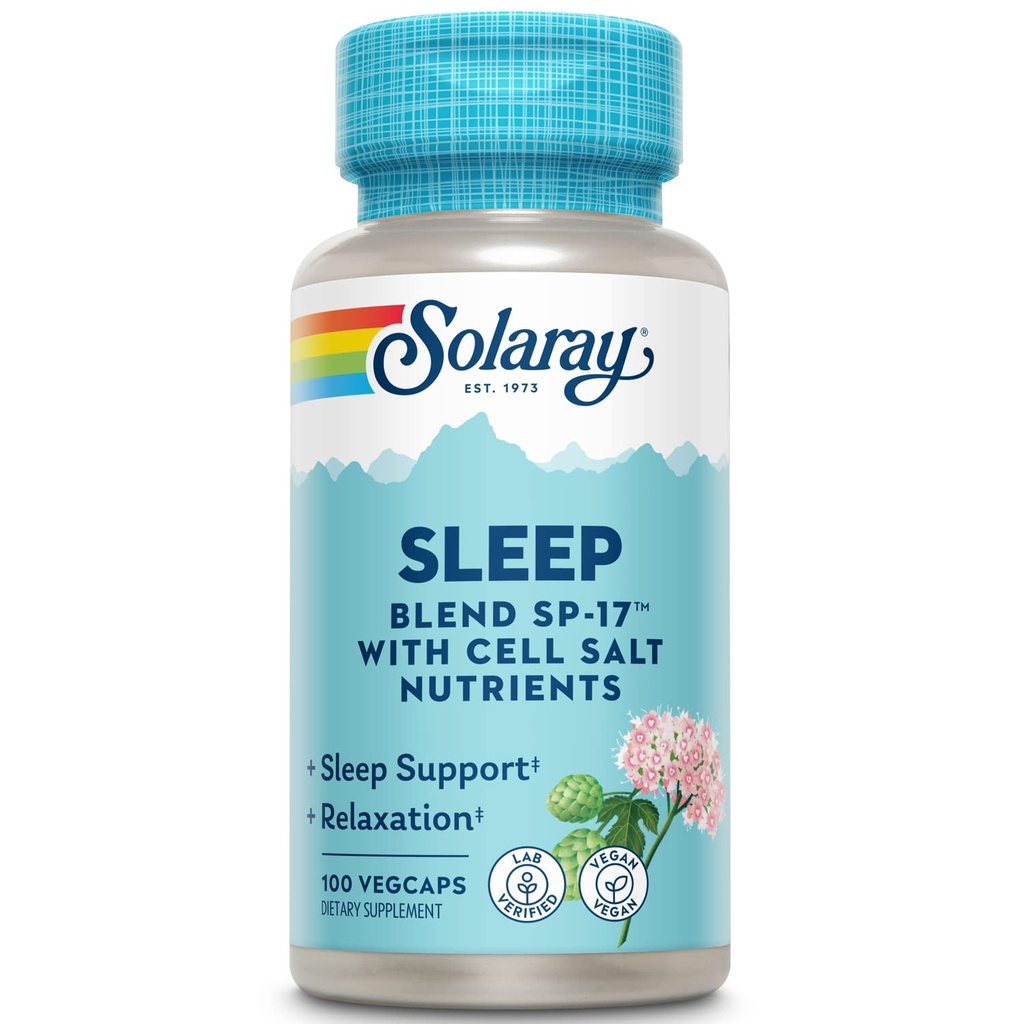 SOLARAY Sleep Blend SP- 17 < 124; Herbal Blend w / Cell Salt Nutrigents to help Support Healthy Sleep & Relaxation > 124; Non-GMO, Vegan 124; 100 VegCaps
