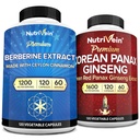 Żywność odżywcza Premium Korean Panax Ginseng Supplement & Berberine Supplements Bundle: Wysoka Absorpcja Berberine Complex & Genuine Red Ginseng Bundle for Daily Clarity, Vitality, & Wellness