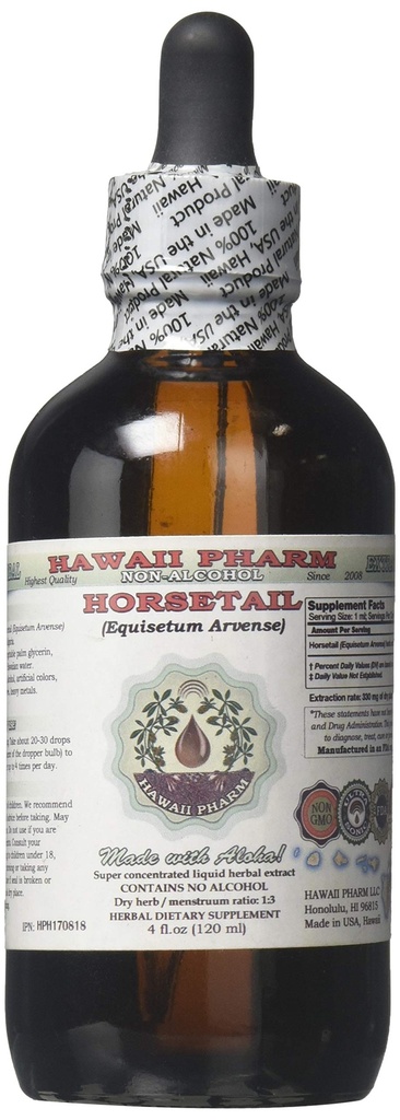 Horsetail Alcohol- Free Liquid Extract, Organic Horsetail (Equisetum arvense) Suszony Herb Glycerite Hawaii Pharm Natural Herbal Supplement 4 oz