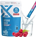 Hydromax Electrolyte Drink Mix - Malina 15 Pakiety płynne z potasu i magnezu - Zero cukru, Keto i Wegan Elektrolity do szybkiego nawodnienia i suplementu odzyskiwania