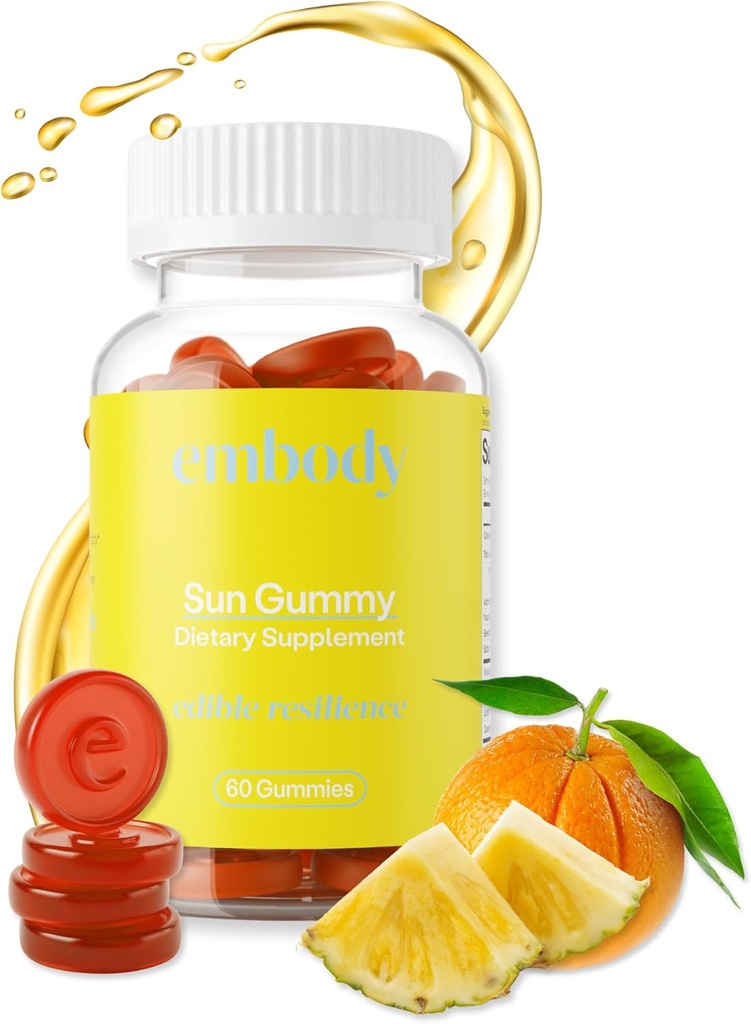 Embody przeciwutleniacz niedz Gummy, Pomarańczowy aromat ananasowy, Ekstrakt z paproci Suplement do anty- starzenia, Ciemne plamy, Zdrowa skóra - Promotes Collagen Production, Witamina C, Selen (60 Count, Ananas pomarańczowy)