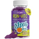 Żelazo z witaminą C & B12 Gummies (120 Count) Vital for Red Blood Cell Formation Adrenation 124; Gum Drop Grape Real Pectin Fruit Chew Suplementy do żucia 124; Wegan, Non-GMO, Gluten Free & Żelatyna Free