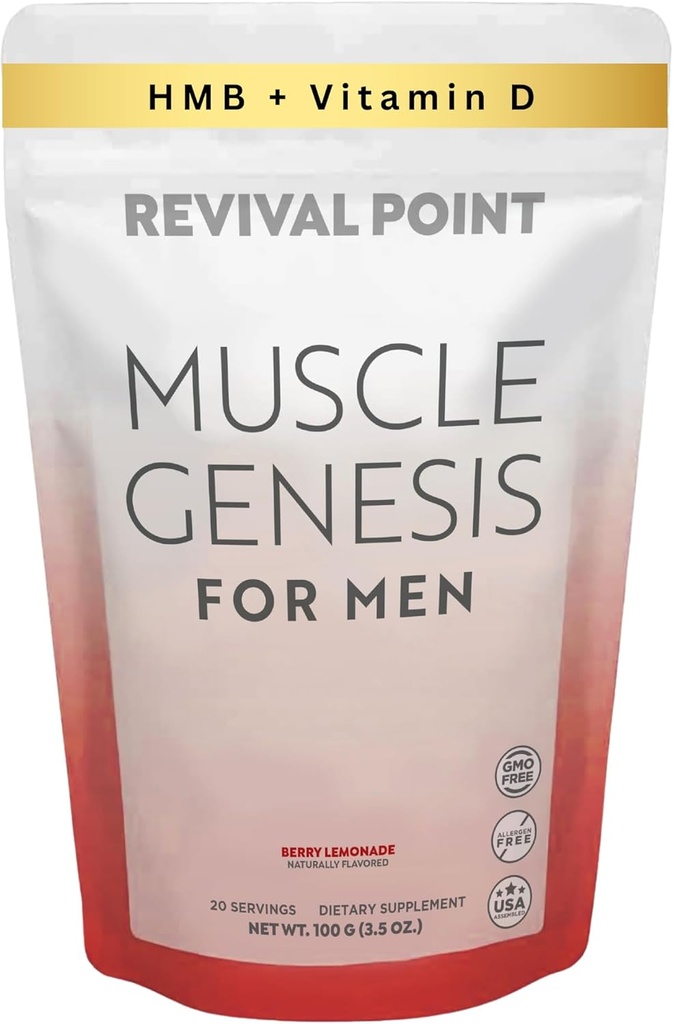 Muscle Genesis HMB i witamina D3 Suplement z klinicznie zbadane myHMB, Wapń i VIT C - 5000mg na dobę Serving - Promotes Recovery, Lean Muscle Mass, i zdrowe starzenie się mężczyzn