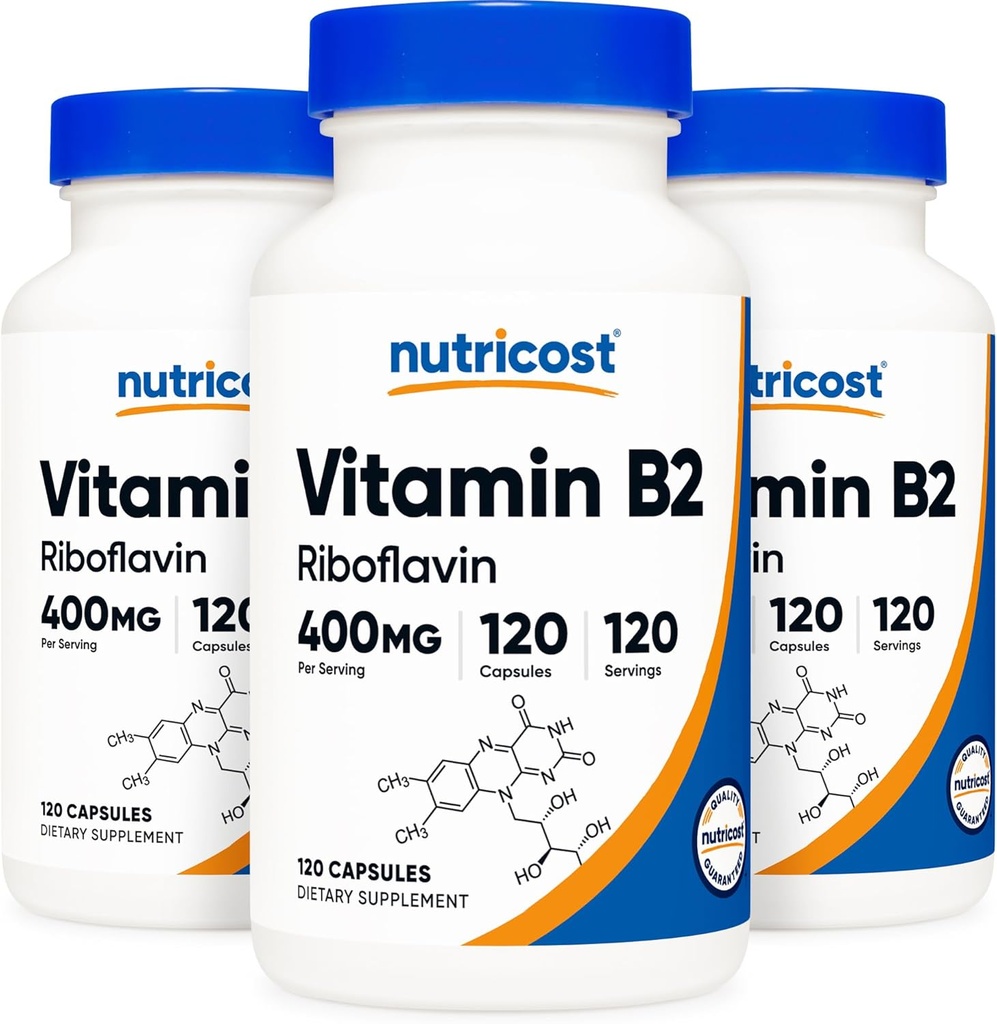 Nutricost Witamina B2 (Riboflavin) 400mg, 120 kapsułek (3 butelki)