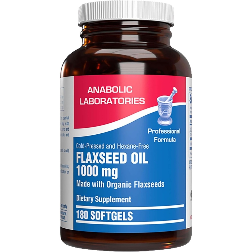 Cold Pressed Organic Flaxseed Oil 1000mg Softgels - Non GMO Organic Flax Seed Oil Rich in Natural Omega 3 6 9 for Full Body Benefits - Fish Free Omega 3 Supplement (180 Softgels)
