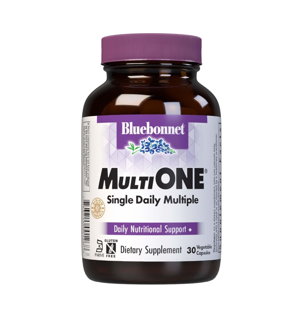 Bluebonnet Nutrition Mult One (z żelaza), Daily Nutritional Support *, Wegetarian Friendly, Kosher Certified, Gluten- Free, Dairy-Free, 30 Kapsułki warzyw, 30 Służenia