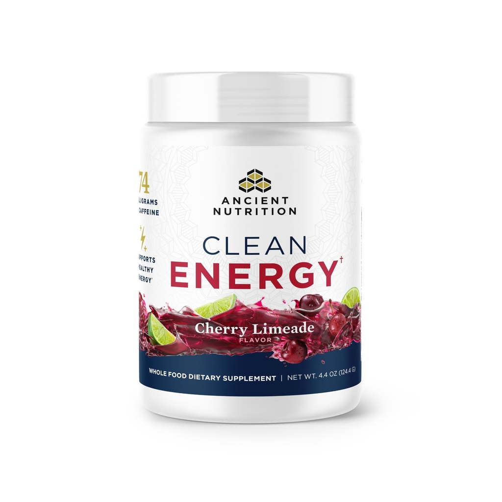 Ancient Nutrition Clean Energy Powder, Limonka wiśniowa, Wspiera zdrową energię i zdrowie poznawcze, Promotes mental Alertness and Focus, 30 Służenia