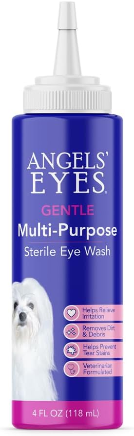 ANGELS 'EYES wielozadaniowe sterylne mycie oczu 4 oz oczyszczacz oczu i płukanie, Tear Splain Reducer alergii, Delibers, Mucus, podrażnienie i łzawienie oczu dla wszystkich psów z kwasem borowym