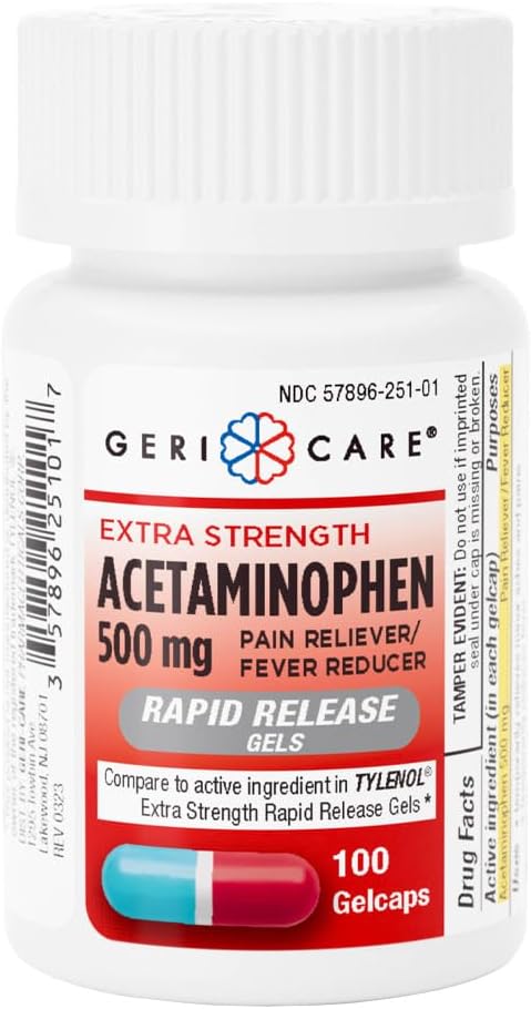 Gericare Acetaminofen 500 mg Gelcaps szybkiego uwalniania, Relief przeciwbólowy 100 Count (Opakowanie po 1)