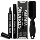 Pakowanie Viking Beard Pencil Filler dla mężczyzn - Opakowanie 2, Jet Black - Wodoodporny Długotrwały Beard Pen - 4-Pronged Tip for Gap Repair & Barber Pencil - Soft Bristle Brush & Pen Filler